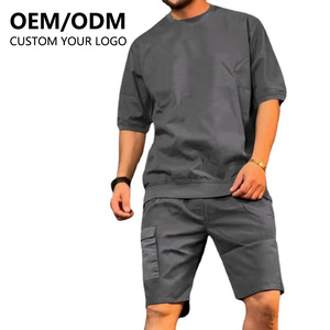 T-Shirt estiva da uomo OEM/ODM e Set corto ricamato maglietta da uomo dei pesi massimi pantaloncini e <span class=keywords><strong>camicia</strong></span> di cotone spesso Unisex - Product Image 1