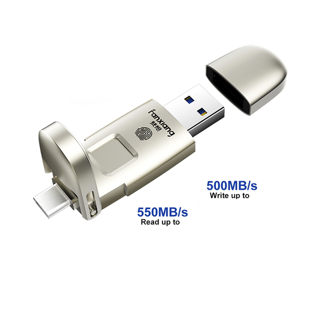 Fingerprint Encryption 128gb 256gb 512gb 1tb Metal Pendrive USB3.2 Type C Phone OTG Pen Drives USB Flash Drives