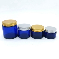 Pot en verre écologique personnalisé pour crème contour des yeux, prix avantageux, 30g 50g 100g 120g, bleu, différents couvercles