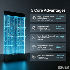 Fuente de Agua de Burbujas Acrílicas con Luces LED RGB de Colores Cambiantes para Interiores y Separador de Ambientes con Estante para Licores - Product Image 5