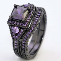 Bague en alliage de zinc avec zircone noire, design unique et tendance, plusieurs couleurs, 2 pièces/ensemble pour couples, collection 2026