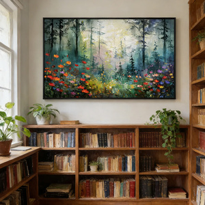 Whispering Woods Impressionistic Forest Landscape Painting with Colorful Wildflowers <b>Large</b> Commercial Abstract Acrylic Wall Art - Product Image 5