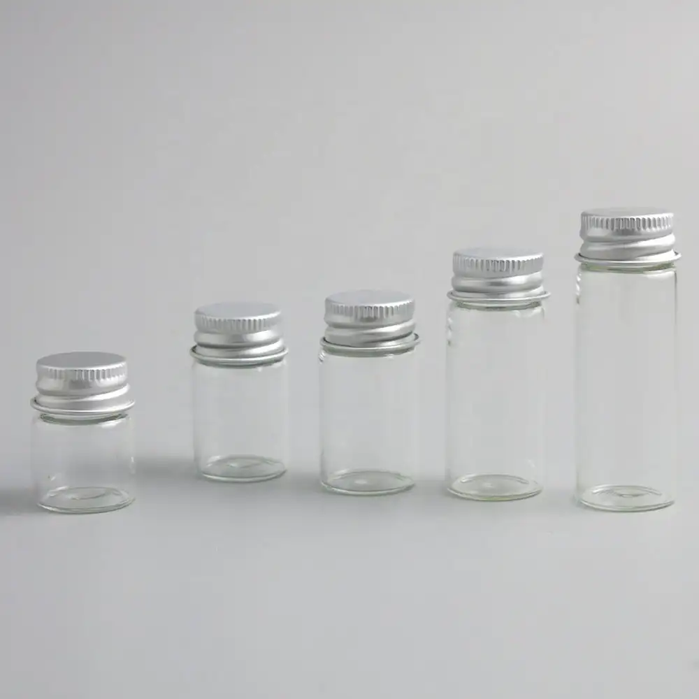 5 мл 6 мл 7 мл 10 мл 14 мл цилиндрическая пустая прозрачная мини-стеклянная банка бутылка с закручивающейся крышкой серебристая алюминиевая крышка для хранения