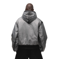 Manteau matelassé en velours côtelé pour hommes Blouson aviateur gris réversible à capuche avec fermeture éclair double épaisseur