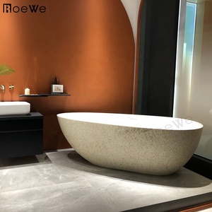 Bañera de piedra artificial bañera de hidromasaje para una persona baño moderno resina bañera de pie libre para hotel - Product Image 6