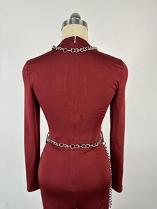 2025 nuova tuta Chic a girocollo a vita alta Slim Fit svasata da vino rosso pagliaccetto a maniche lunghe un pezzo - Product Image 6