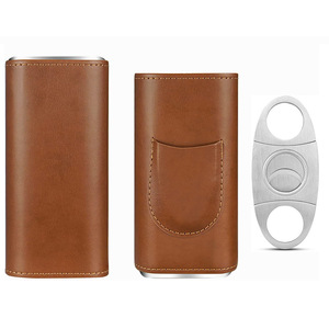 Estuche de Cuero para Cigarros de Alta Gama para Viajes de Negocios, Caja de Madera de Cedro Portátil para Cigarros, Caja Humidificadora con Tijeras para Cigarros - Product Image 5