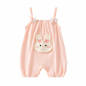 Romper Rosa de Algodón Ligero para Bebés Niñas con Tirantes de Lazo, Estilo Conejita, para Verano - Product Image 5