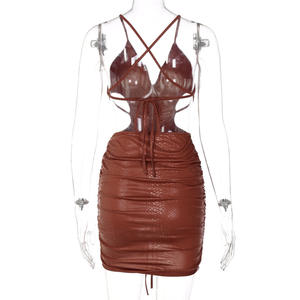 BH835 <span class=keywords><strong>Abito</strong></span> lungo estivo in tessuto non tessuto, tinta unita, naturale, traspirante, ecologico, con scollo a V, allacciatura al collo, sexy, senza schienale, <span class=keywords><strong>plissettato</strong></span> - Product Image 6