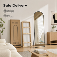 Miroir pleine longueur moderne minimaliste noir à cadre métallique fin et arqué pour chambre à coucher, dressing et décoration intérieure