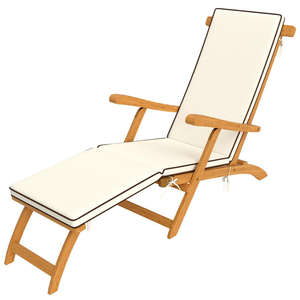 Chaise longue <span class=keywords><strong>de</strong></span> patio pliable en bois d'acacia avec coussin rembourré et repose-pieds, design moderne, chaise inclinable portable pour l'extérieur, pour le <span class=keywords><strong>jardin</strong></span>, blanche - Product Image 1