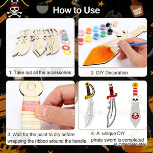 Colgante de cuchillo creativo estilo graffiti de madera, pintado y coloreado a mano, juguete educativo y de pintura DIY para niños. - Product Image 3