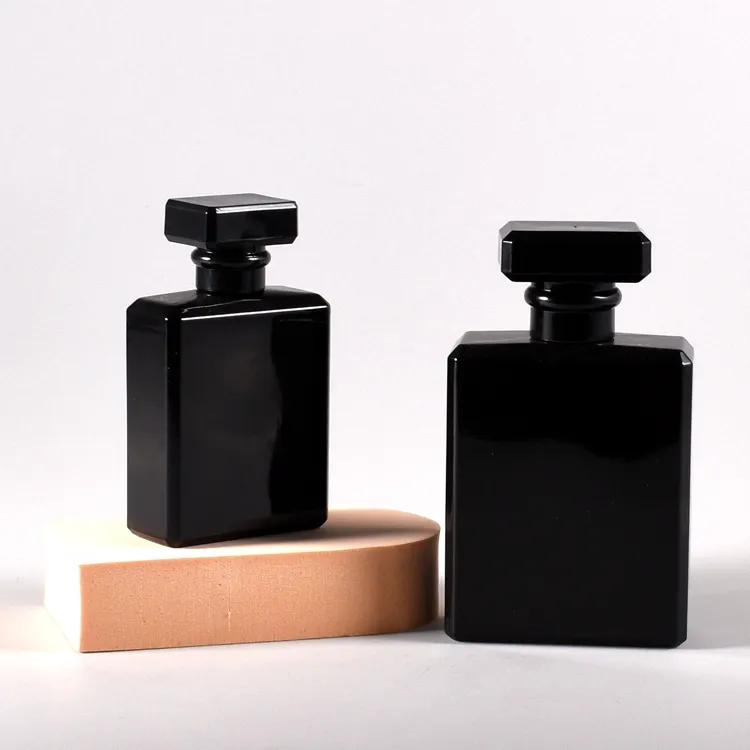 Botellas cuadradas de cristal para perfume, frasco dorado de 50ml y 100ml, venta al por mayor