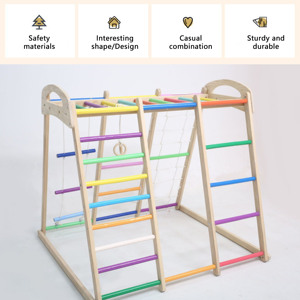 Structure d'escalade intérieure en bois Montessori pour enfants, grande structure d'escalade en bambou avec toboggan et barres de grimpe pour salle de jeux à domicile - Product Image 5