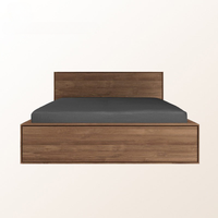 Lit plateforme moderne minimaliste en bois massif, grain noyer, taille King, sommier, mobilier de chambre