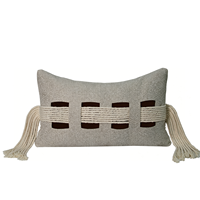 Housse de coussin lombaire moderne en jacquard gris avec franges en corde de coton, décorative pour salon, maison, hôtel
