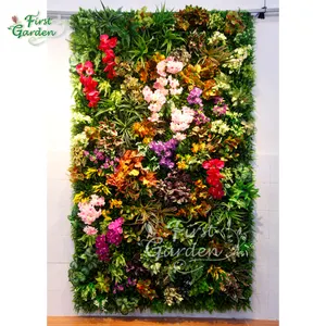 Artificial green fern plants leaf leaves orchid flower decoration wall panel backdrop vertical garden plastic