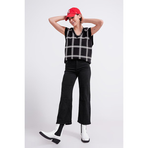 Jeans cropped a gamba larga in nero - Product Image 1