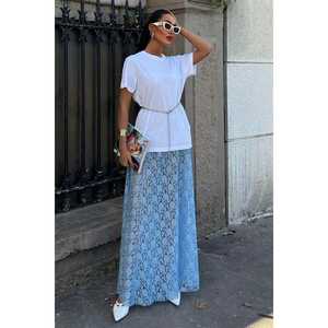 Jupe longue élégante en dentelle pour femme, taille naturelle, en mousseline de soie, fluide et douce, 4047 - Product Image 6