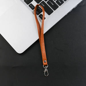 Dragonne courte universelle en cuir de veau pour téléphone portable, bracelet professionnel en cuir de couleur unie avec porte-clés métallique - Product Image 5