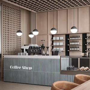 Custom Marble Top Bar Counter | Modern Wooden Furniture for Coffee Shop Interior Design - Product Image 1