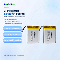 Batterie au lithium polymère 3,7 V 600 mAh 503040 avec certification KC, batterie en pochette avec fils pour casque Bluetooth et appareil portable