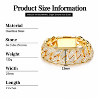 Bracelet cubain de 22 mm de haute qualité entièrement serti de diamants CZ pour hommes, style hip-hop urbain, bijoux et accessoires de mode