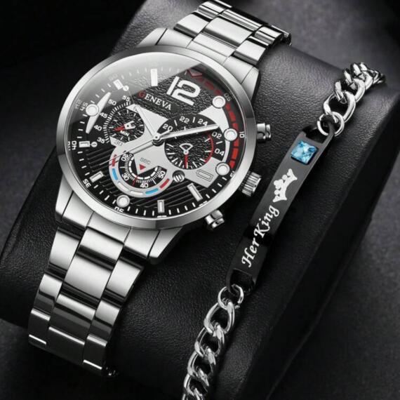 2pcs Set Fashion Mens Sports Watches Man Business Quartz Wristwatch Luxury Men Casual Clock Watch FD058