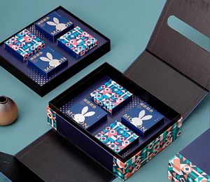 Caja de regalo de cierre magnético de doble puerta de lujo personalizada, mango de cinta de doble capa, materiales reciclados para embalaje de pastel de <span class=keywords><strong>luna</strong></span> de Sushi - Product Image 2