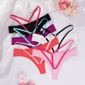Tanga sin costuras de cintura baja con tiras finas de color en contraste y diseño de anillo en la espalda, la más vendida transfronteriza para mujer. - Product Image 2