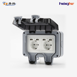 ปลั๊กไฟคู่มาตรฐานเยอรมันสำหรับภายนอกอาคาร พร้อมพอร์ต USB กล่องกันน้ำ IP66 วัสดุ ABS 230V - Product Image 1