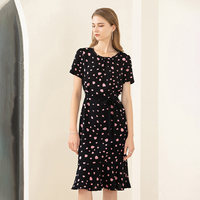 Robe midi plissée à manches courtes pour femme, imprimée numériquement à pois, tissée, décontractée d'été, avec ourlet à volants et taille naturelle, ODM