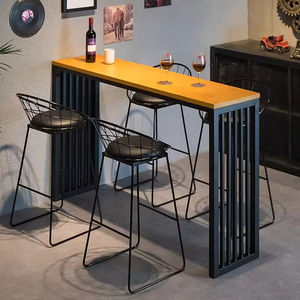 <span class=keywords><strong>Table</strong></span> <span class=keywords><strong>de</strong></span> bar industrielle en métal et bois Ensemble 4 tabourets à dossier haut Home Bar <span class=keywords><strong>Restaurant</strong></span> - Product Image 3