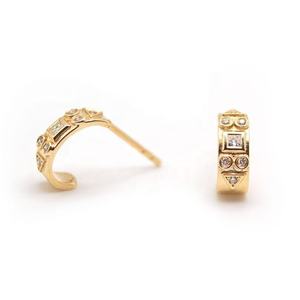 Boutique Sterling 925 Plata Cubic Zirconia Jewelry 14ct Gold Plated Huggies Pendientes - Product Image 1