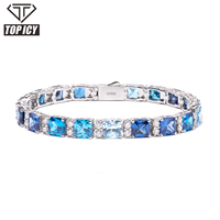 Dropshipping Bracelet Tennis Moissanite VVS D avec Zircon Bleu Hip Hop en Argent Sterling 925 Brillant Charm Bijoux Fins