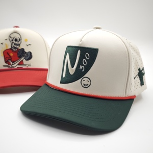 Gorra de béisbol de sarga de poliéster/algodón del fabricante OEM, curvada, resistente al agua, de alto rendimiento, con cuerda, para golf, con logotipo personalizado y puntos. - Product Image 6