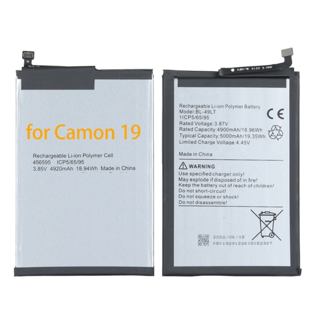 OEM 5000mAh BL-49LT Lithium Rechargeable Mobile Phone Battery for Tecno Camon 19 Original 1:1 Brand New Consumer Electronics