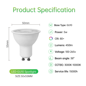 Nuevo Foco LED <span class=keywords><strong>GU10</strong></span> 2026 de 5W, 80+ CRI, Alto Lumen, Sin Parpadeo, Ahorro de Energía, Larga Duración, Base E27 - Product Image 1