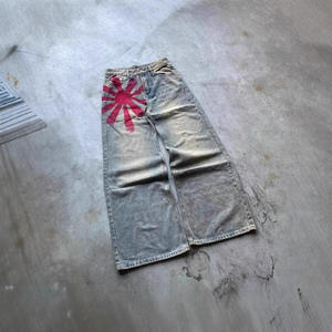 Pantaloni in Denim a <span class=keywords><strong>gamba</strong></span> <span class=keywords><strong>larga</strong></span> da <span class=keywords><strong>uomo</strong></span> all'ingrosso stile retrò Vintage Design di nicchia <span class=keywords><strong>Jeans</strong></span> traspiranti larghi a vita media lavabili - Product Image 3
