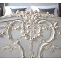 Lit en bois massif et cuir de style français, sculpté, antique, classique, taille king, mobilier de chambre à coucher de luxe européen blanc