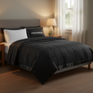 Couverture de lit légère en duvet alternatif DB avec bordure en satin, matelassée, rectangulaire, unie, style minimaliste, toutes saisons - Product Image 2