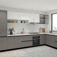 Meubles de cuisine modulaires écologiques modernes à assembler (RTA) avec finition laquée grise, construction en MDF et bois massif