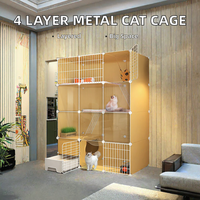 Cage à chat en fer massif à trois portes et trois niveaux, cadre en bois massif pour chats de grande taille, montage facile, hamac pour chat, bac à litière spacieux inclus