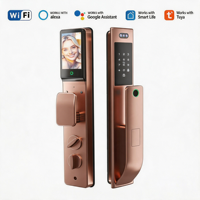 Serrure de porte intelligente à empreintes digitales en bois, serrure de porte intelligente numérique biométrique WIFI Tuya avec caméra