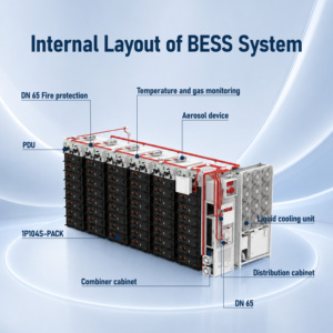 ระบบจัดเก็บแบตเตอรี่แบบคอนเทนเนอร์ BENY 2.5 เมกะวัตต์ 5 เมกะวัตต์ชั่วโมง แบบเชื่อมต่อและไม่เชื่อมต่อกับระบบไฟฟ้า (On Grid/Off Grid) ระบบกันน้ำ IP55 พร้อมระบบระบายความร้อนด้วยของเหลว สำหรับระบบโซลาร์เซลล์ ได้รับมาตรฐาน CE - Product Image 4