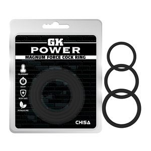 Anillos para Pene de Silicona Negra CHISA BODY RHYTHM <span class=keywords><strong>Magnum</strong></span> Force, Paquete de 3, 3.2, 4.2 y 5 cm, Elásticos, Libres de Ftalatos, Juguete Sexual para Hombres Adultos - Product Image 1