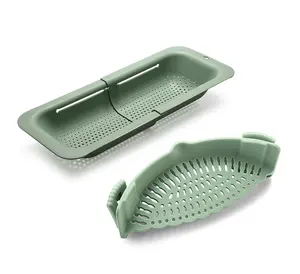 Rice Fruits Spaghetti Pasta Noodle Vegetable Pot Sink Silicone Colander And Snap Clip On Drain Strainer Basket With 2 Clip