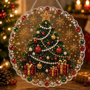 Pendentif rond en acrylique avec peinture diamantée de Noël, ornement suspendu pour la décoration du salon et de la chambre à coucher - Product Image 2