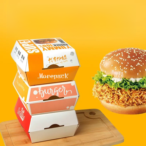 Toptan tek kullanımlık gıda ambalaj kutuları oluklu Hamburger kutuları beyaz karton kağıt kapaklı <span class=keywords><strong>Burger</strong></span> kutusu - Product Image 2