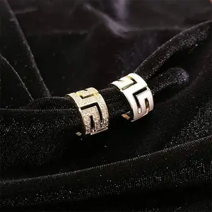 Dainty 14K Gold Plated C Shaped Post Hoop Earrings Black Silver Color Exquisite Rhinestone Earings